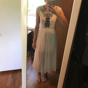 White Free People Dress with Black Tribal Cutout